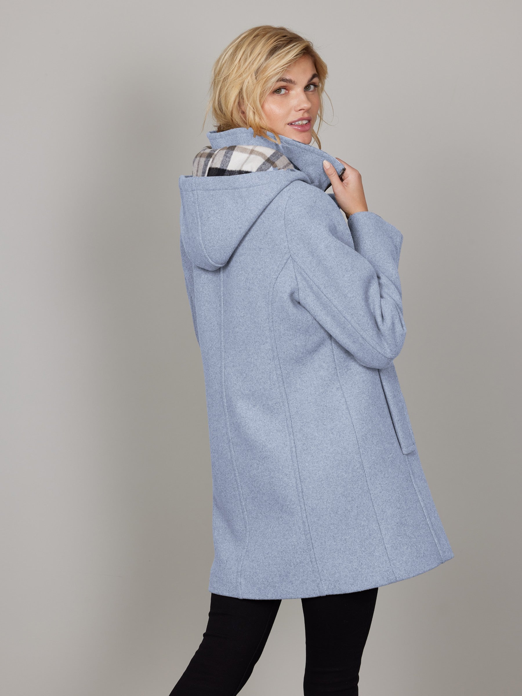 Mercedes Cloud Blue Wool Duffle Coat With Toggles | Cathy Allan