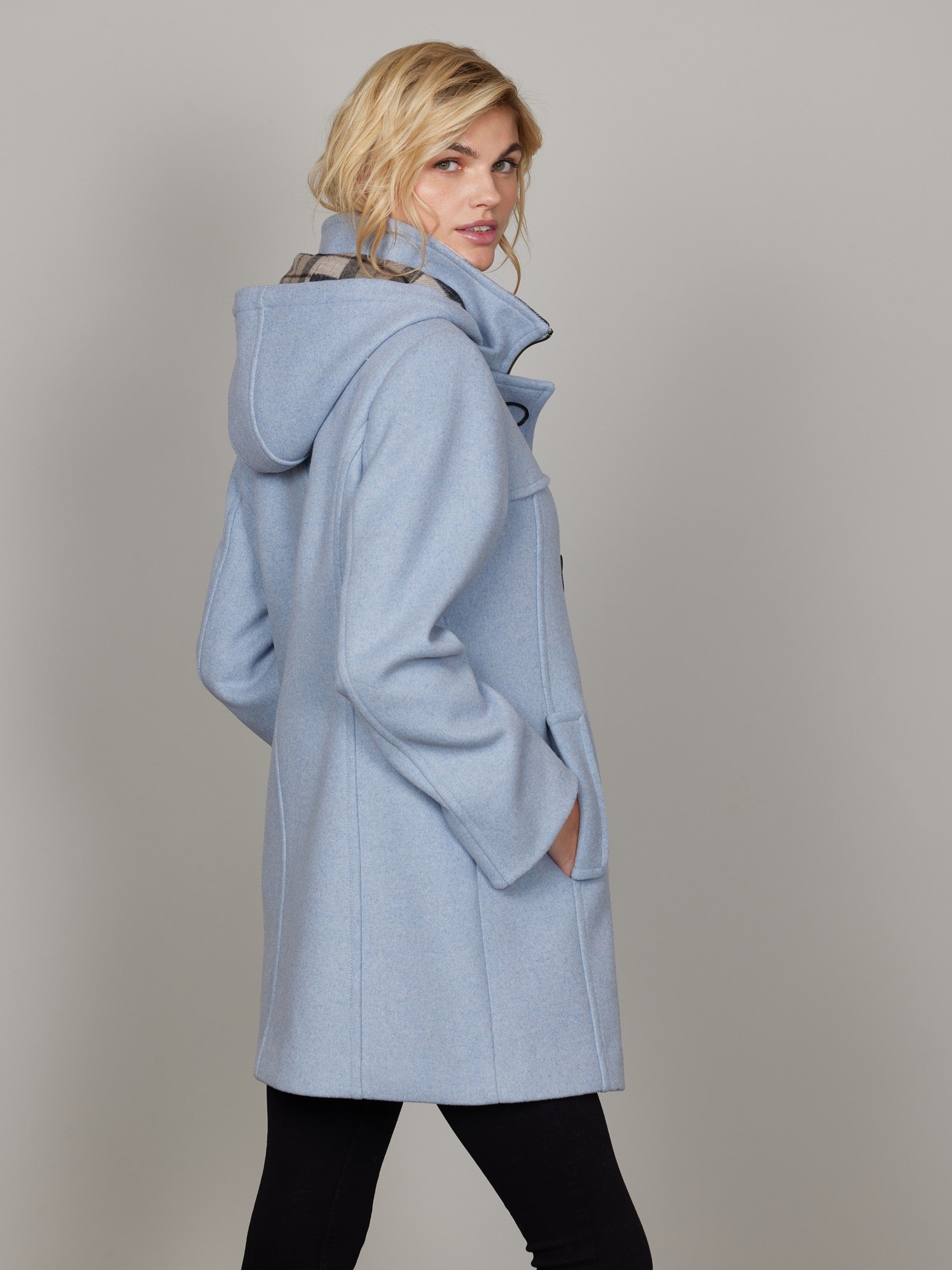 Mercedes Cloud Blue Wool Duffle Coat With Toggles | Cathy Allan