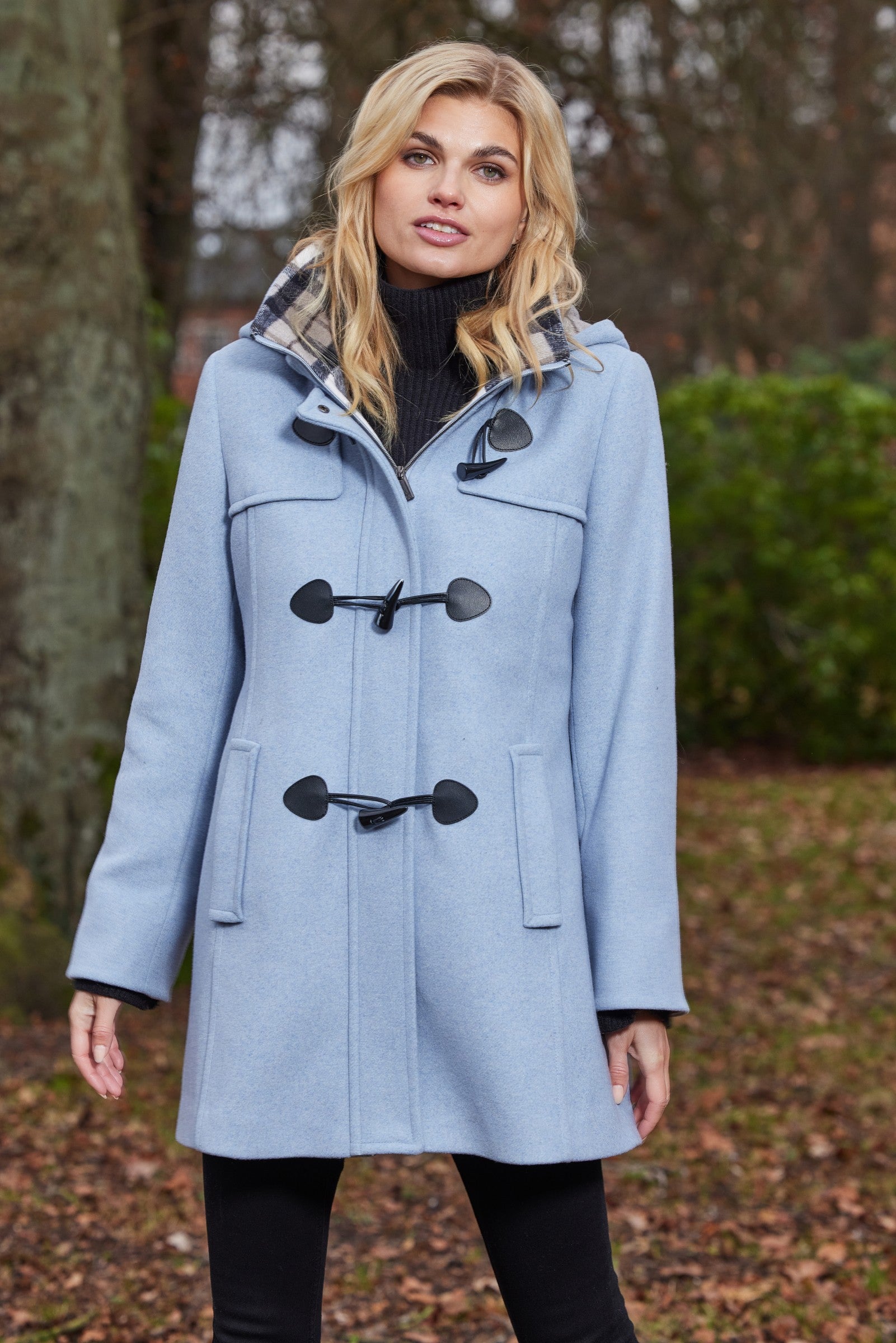 Mercedes Cloud Blue Wool Duffle Coat With Toggles | Cathy Allan