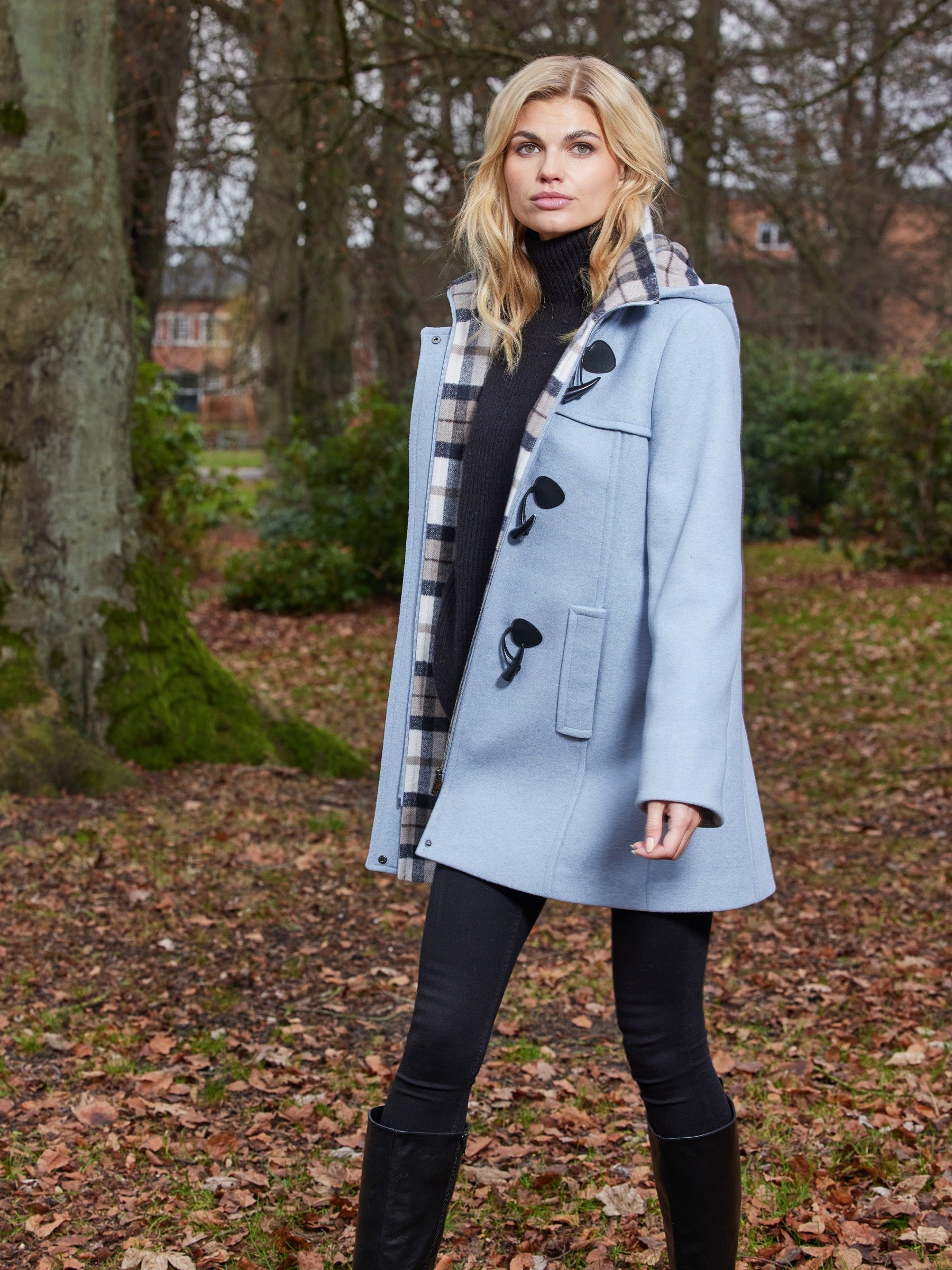 Mercedes Cloud Blue Wool Duffle Coat With Toggles | Cathy Allan