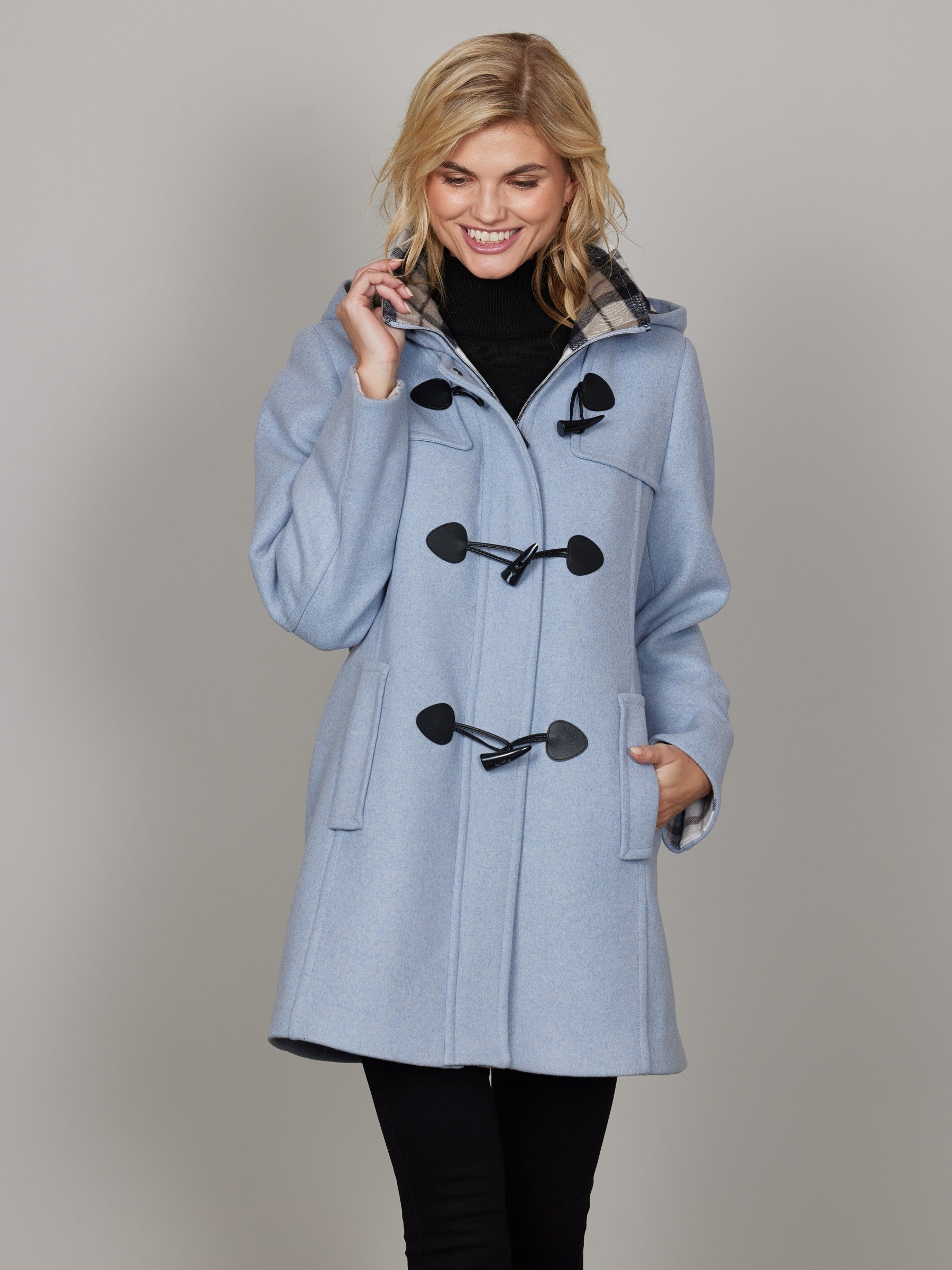 Mercedes Cloud Blue Wool Duffle Coat With Toggles | Cathy Allan