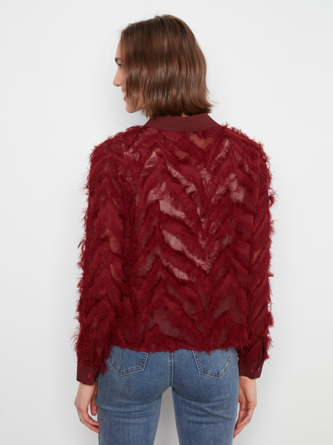 Merlot Eyelash Chiffon Button Up Blouse