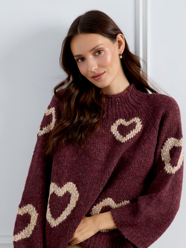 Merlot Heart Funnel Neck Sweater