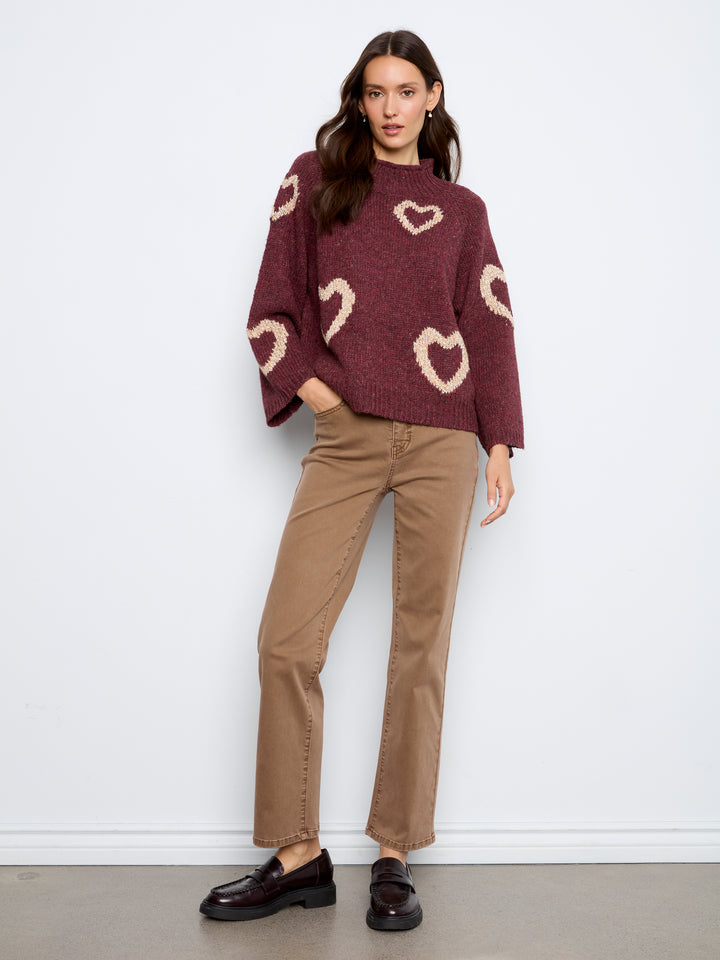 Merlot Heart Funnel Neck Sweater