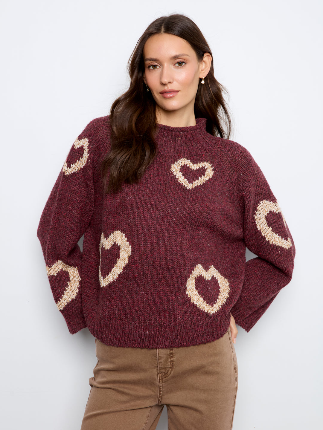 Merlot Heart Funnel Neck Sweater