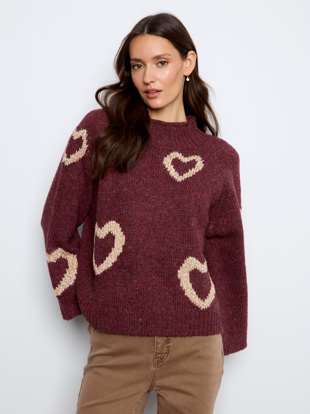 Merlot Heart Funnel Neck Sweater