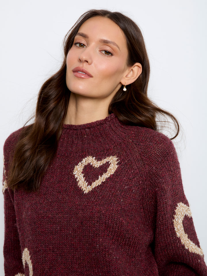 Merlot Heart Funnel Neck Sweater