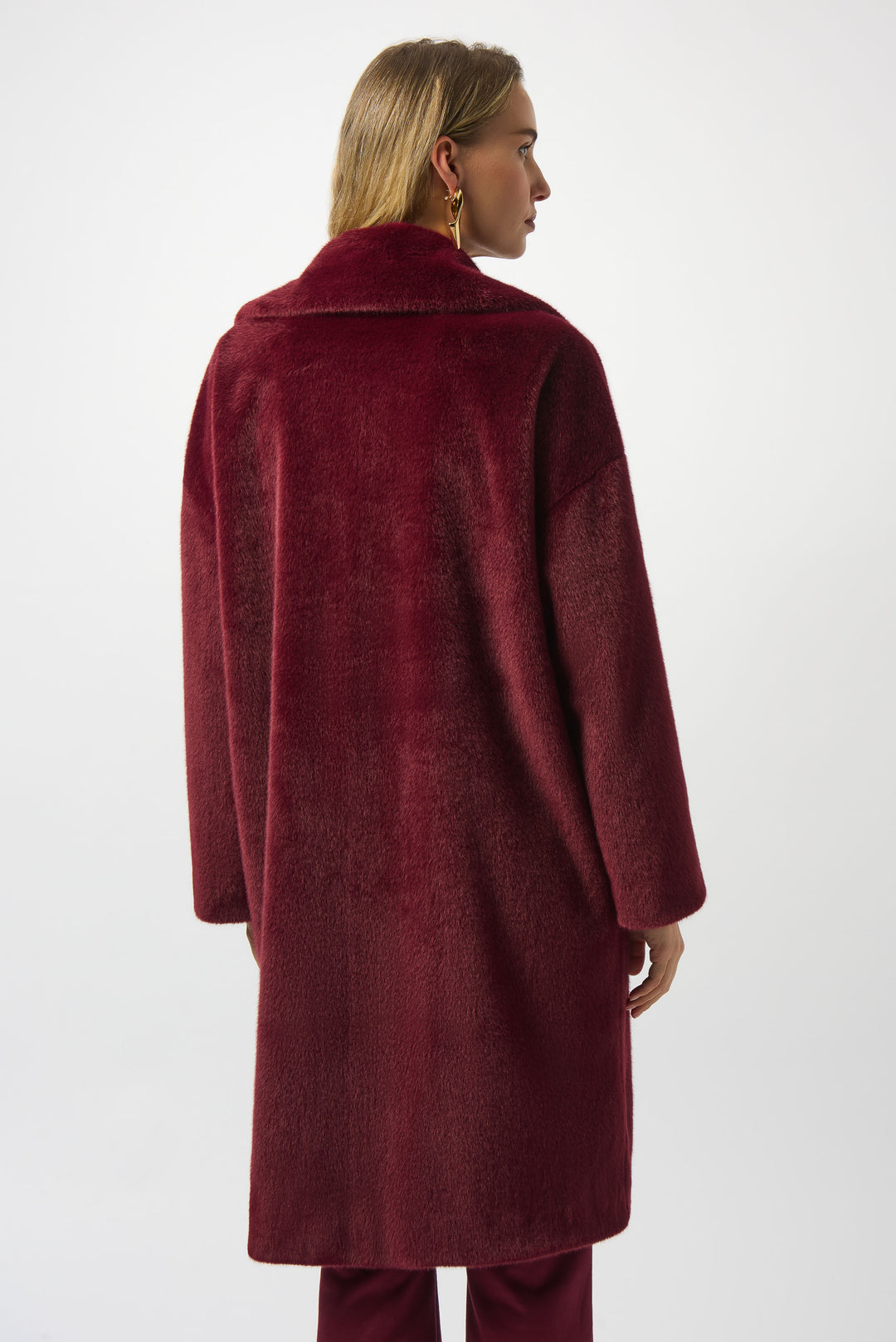 Merlot Notched Collar Faux Fur Coat