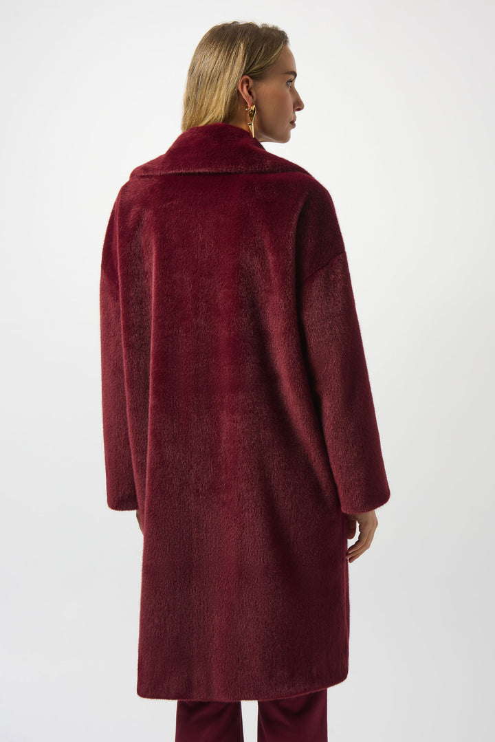 Merlot Notched Collar Faux Fur Coat