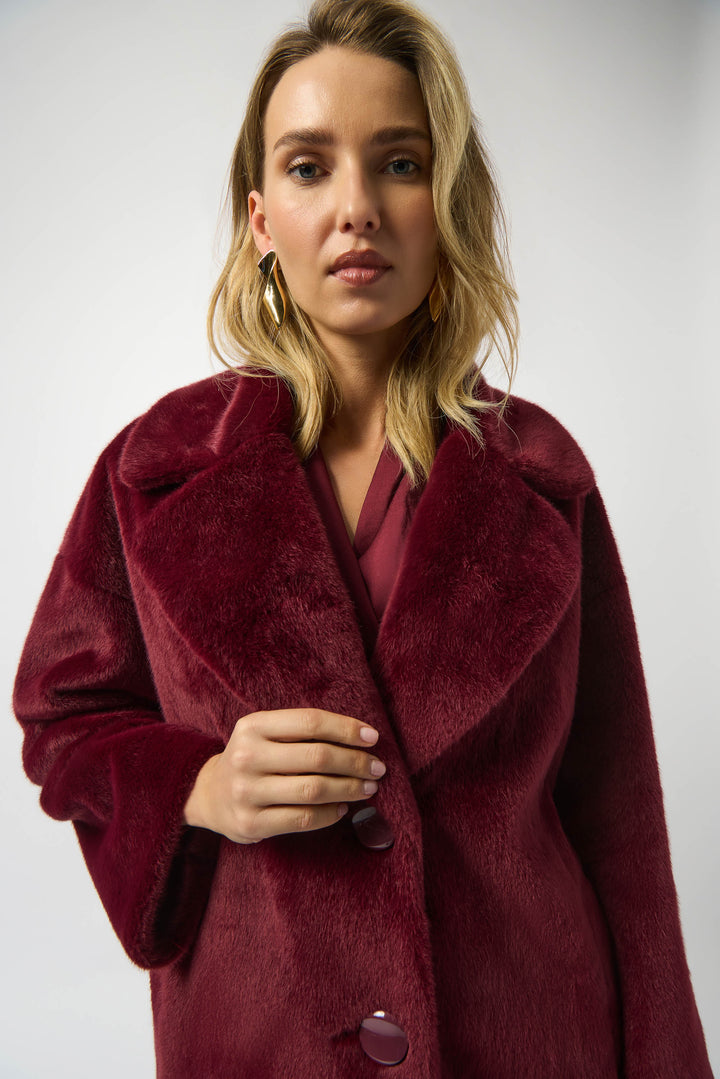 Merlot Notched Collar Faux Fur Coat