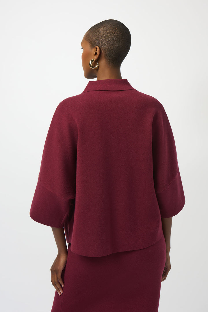 Merlot Patch Pocket Boxy Sweater with Polo Collar