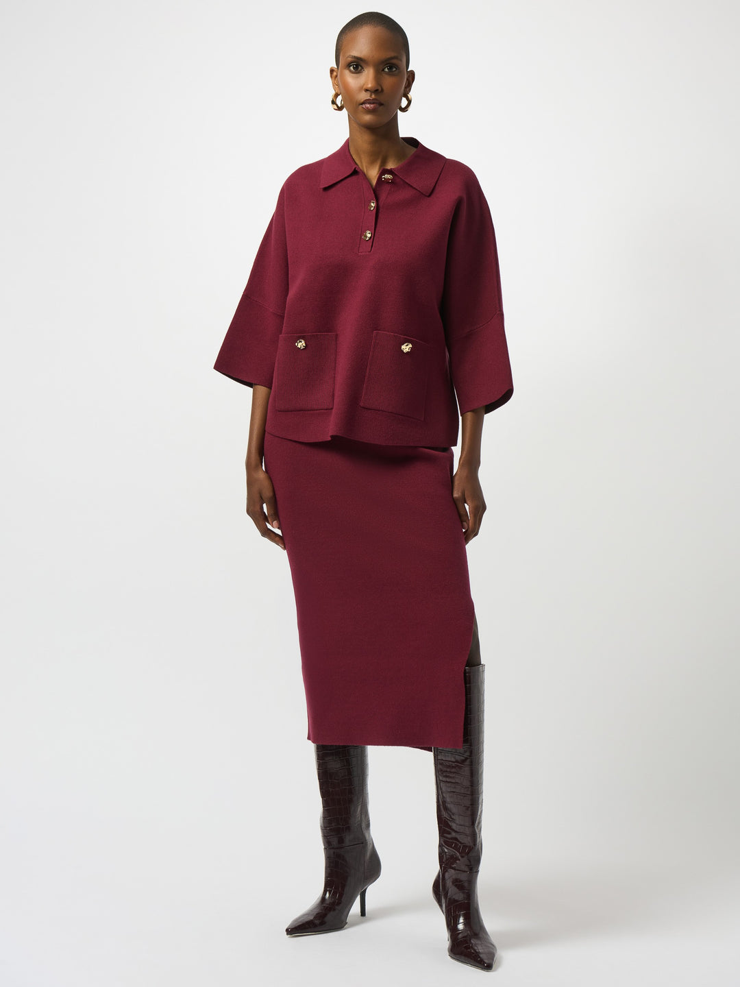 Sweater Knit Midi Pencil Skirt