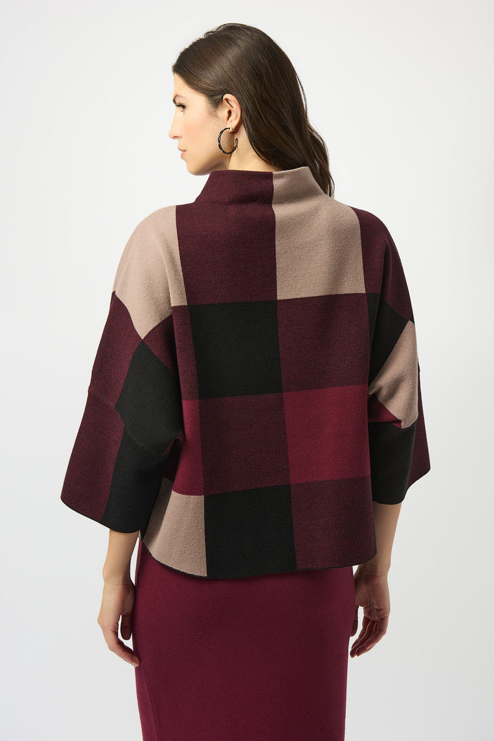 Merlot Plaid Jacquard Side Button Sweater