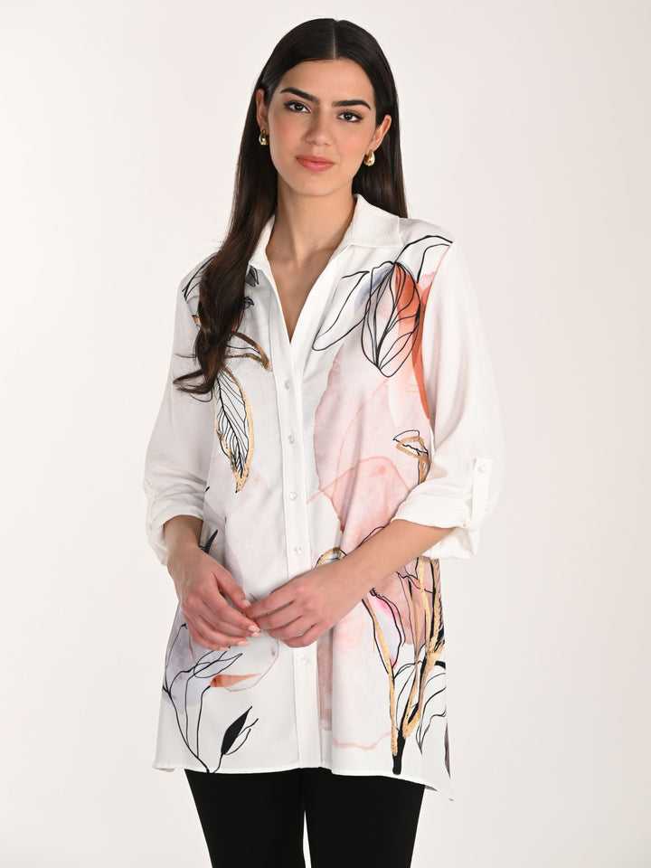 Metallic Botanical Print Tunic Shirt