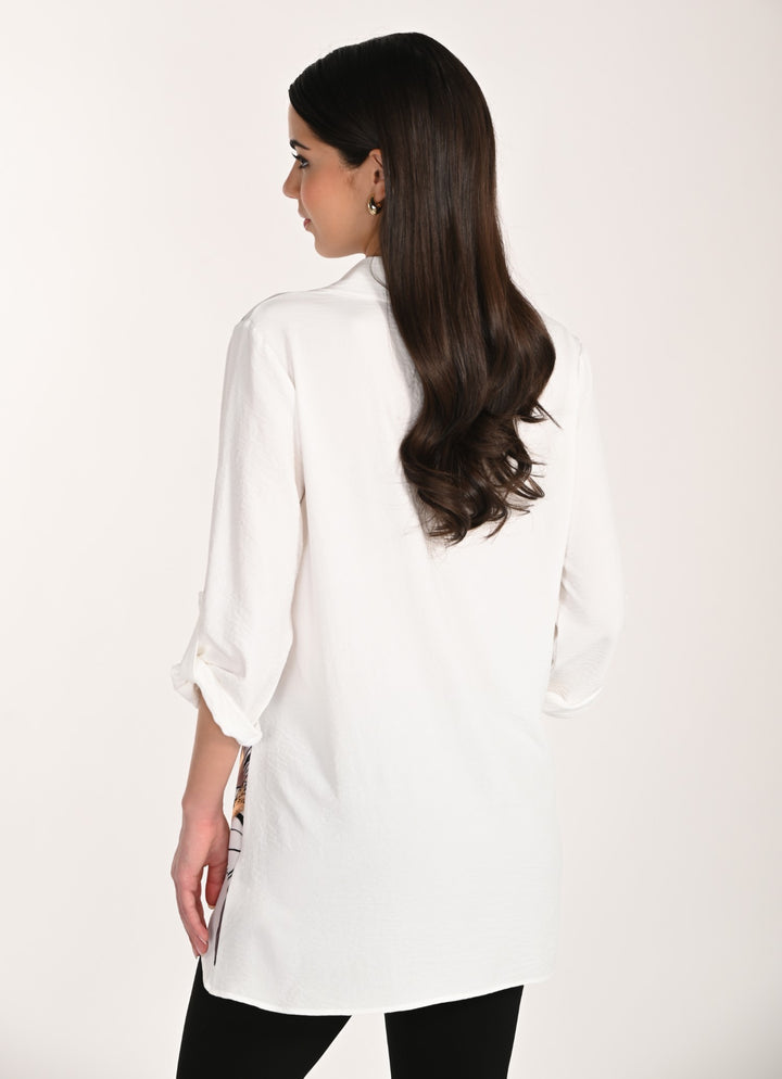 Metallic Botanical Print Tunic Shirt