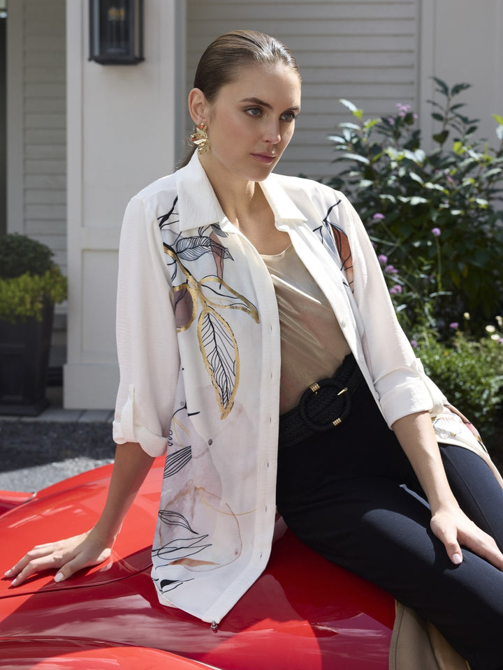 Metallic Botanical Print Tunic Shirt