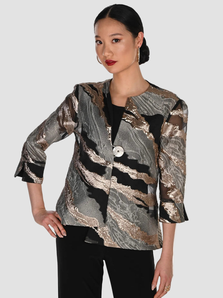 Metallic Crinkle Jacquard Asymmetrical Jacket