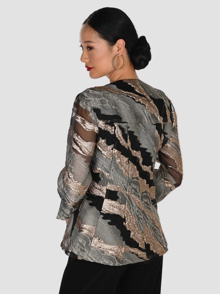 Metallic Crinkle Jacquard Asymmetrical Jacket