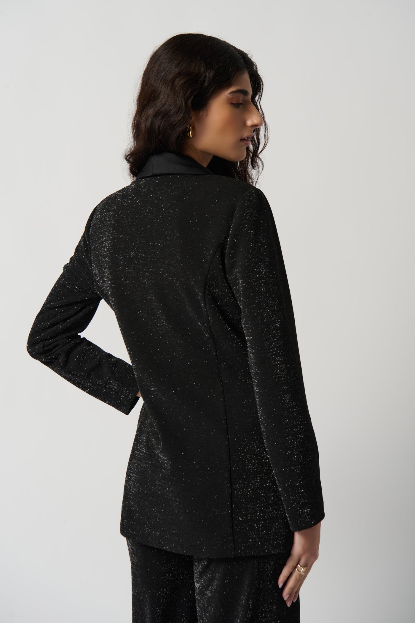 Metallic Knit Blazer With Satin Lapel