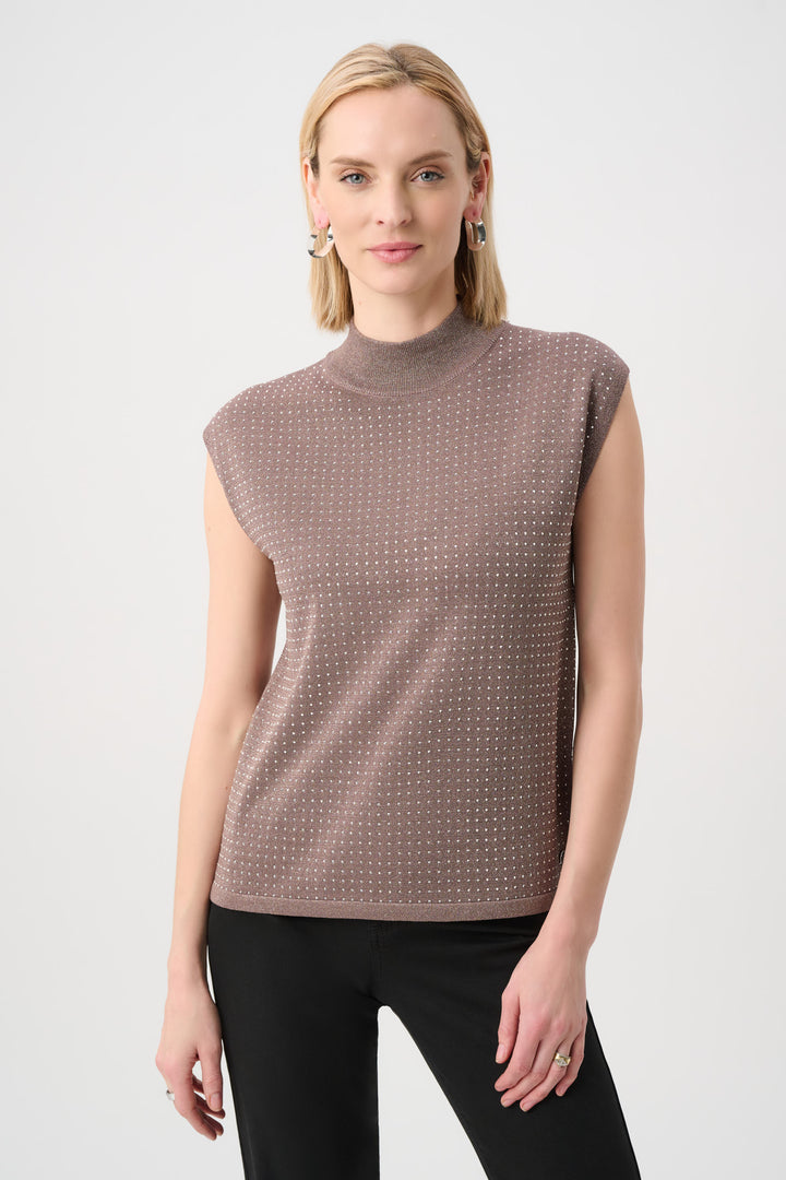 Mink Sweater Knit Sleeveless Pullover with Studded Detail