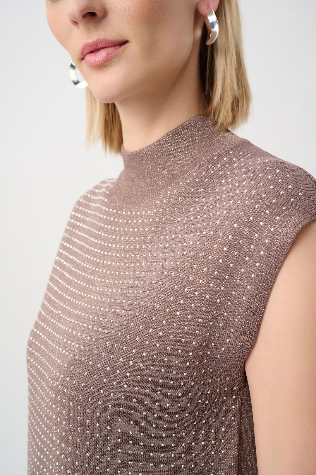 Mink Sweater Knit Sleeveless Pullover with Studded Detail