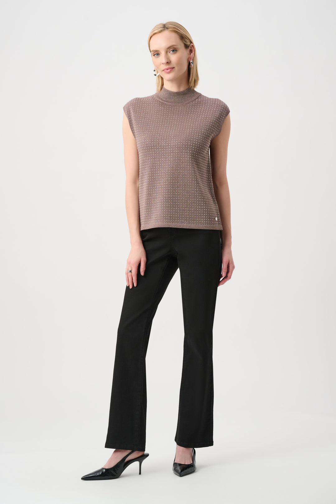 Mink Sweater Knit Sleeveless Pullover with Studded Detail