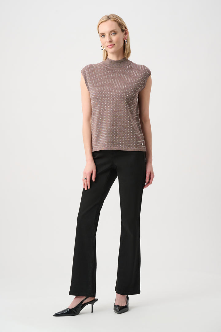 Mink Sweater Knit Sleeveless Pullover with Studded Detail