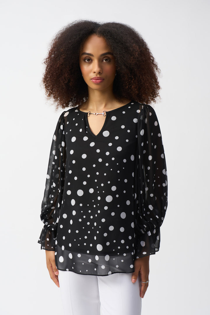 Mixed Dotty Print Chiffon Blouse