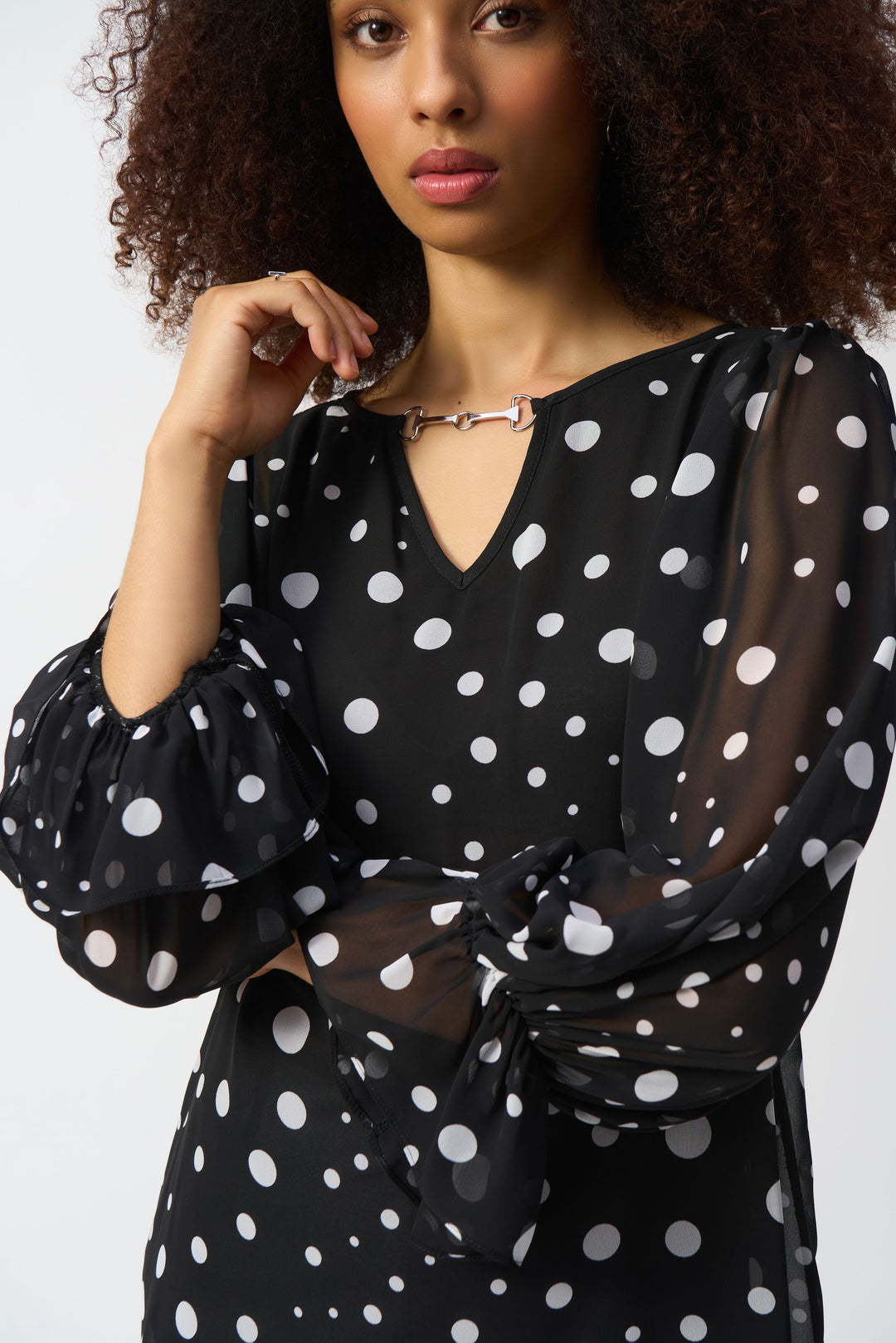 Mixed Dotty Print Chiffon Blouse