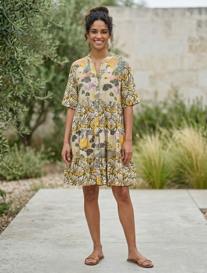 Mixed Floral Print Tiered Dress