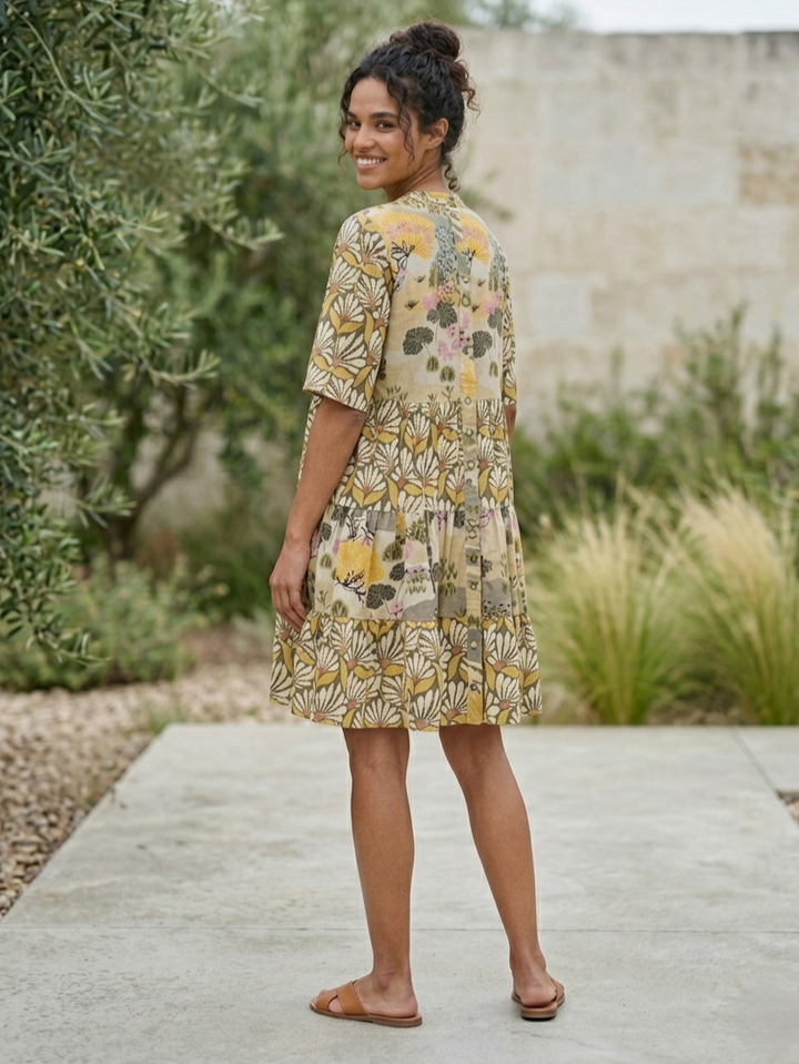 Mixed Floral Print Tiered Dress