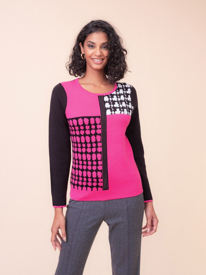 Mixed Media Round Neck Colourblock Sweater