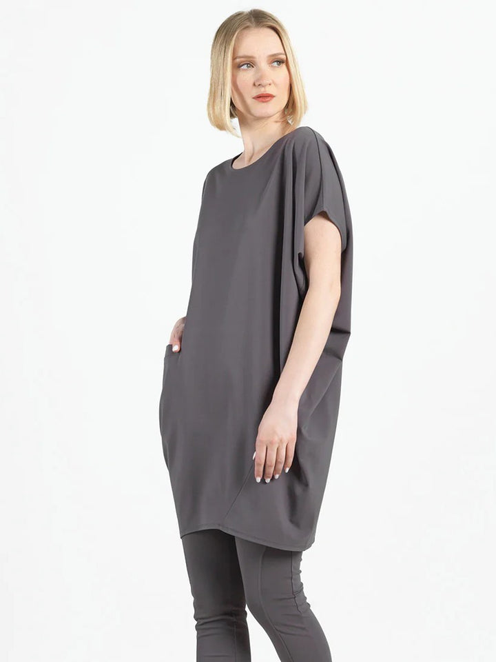 Mocha Architectural Tunic Pocket Dress