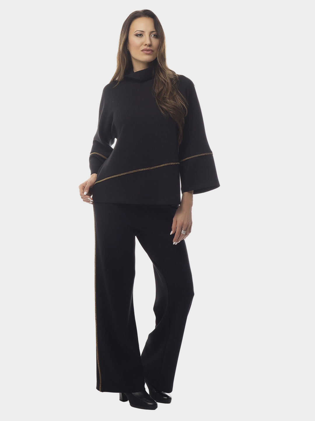 Modal Black Pant with Lurex Piping