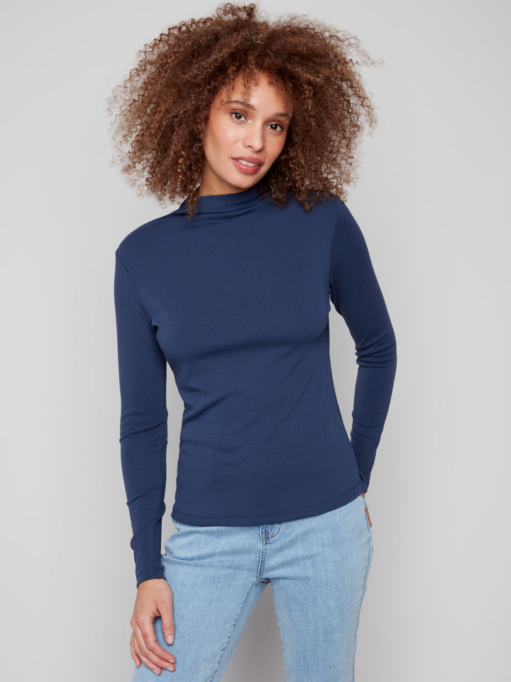 Moonlight Fine Rib Mock Neck Top