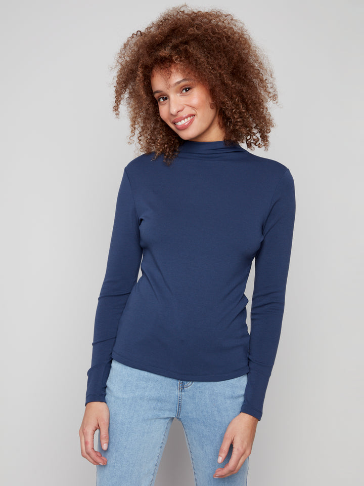 Moonlight Fine Rib Mock Neck Top