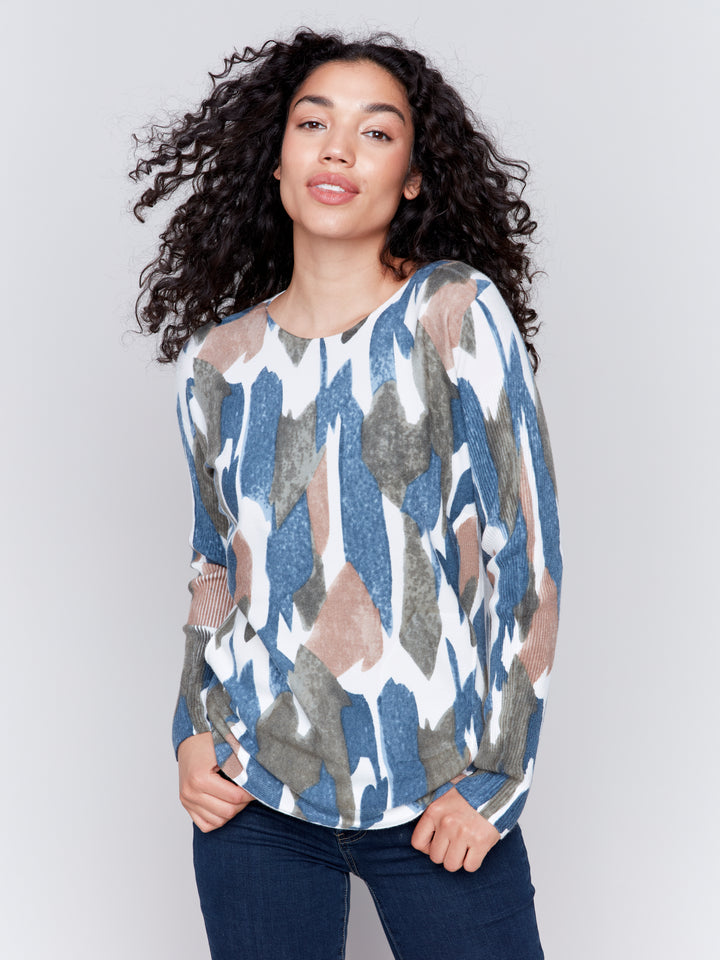 Moss Abstract Print Plushy Knit Sweater