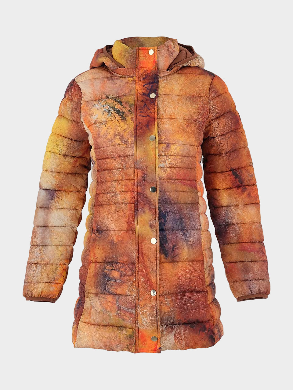 Mother Earth Print Long Puffer Coat
