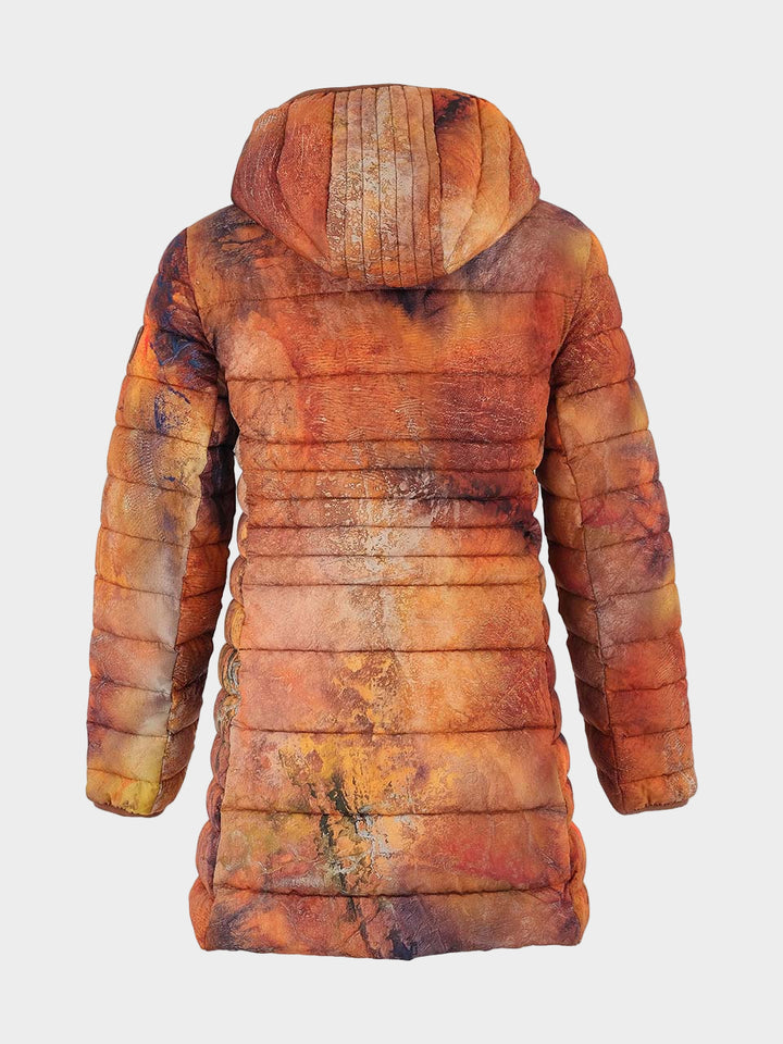 Mother Earth Print Long Puffer Coat