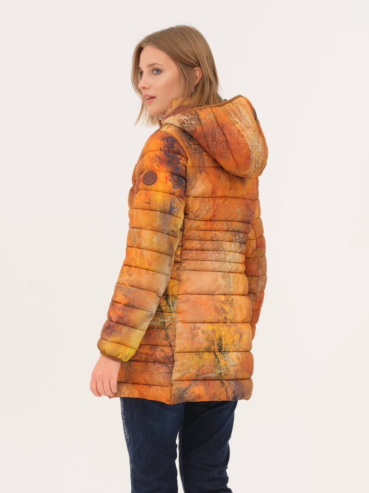 Mother Earth Print Long Puffer Coat