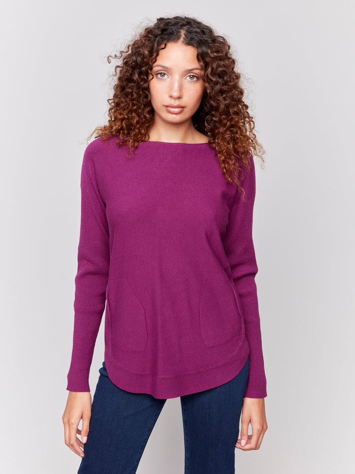 Mulberry Lace-Up Back Plushy Knit Sweater