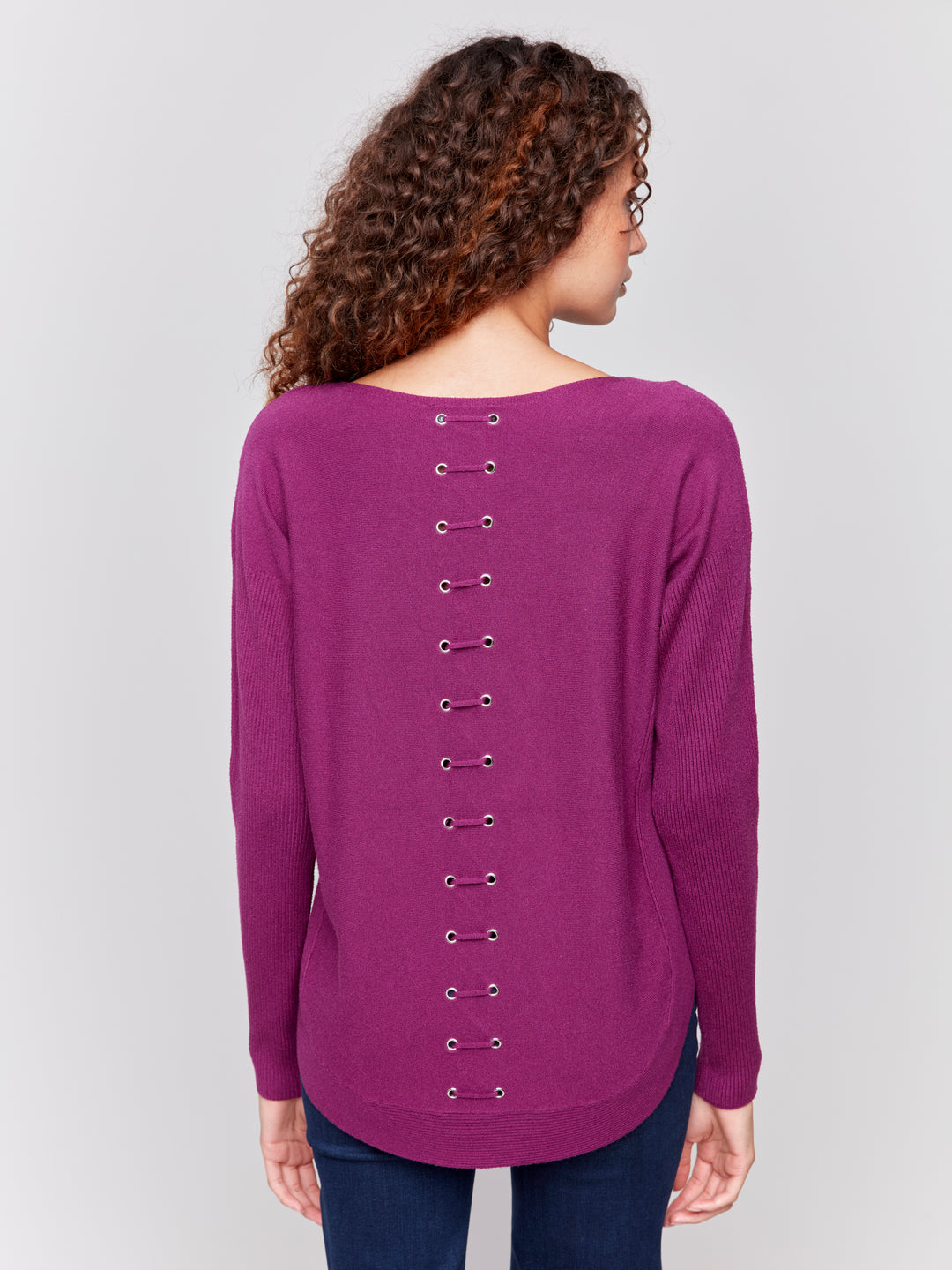 Mulberry Lace-Up Back Plushy Knit Sweater