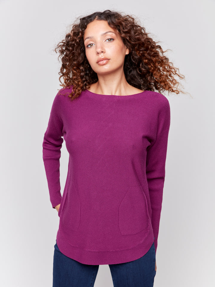 Mulberry Lace-Up Back Plushy Knit Sweater