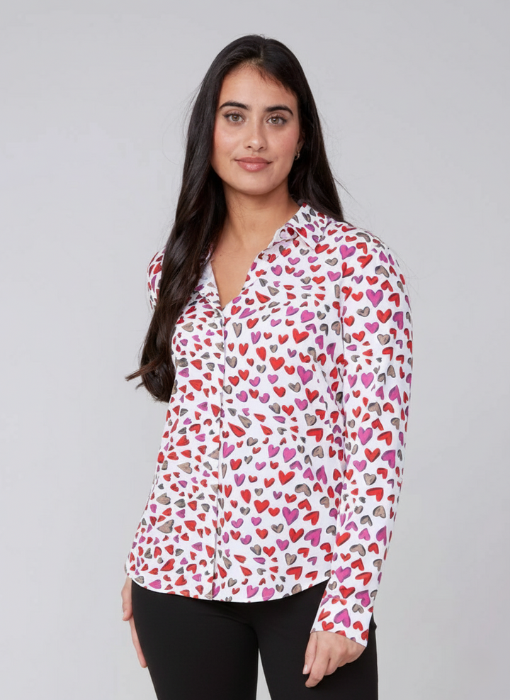 Multi Hearts Print Blouse
