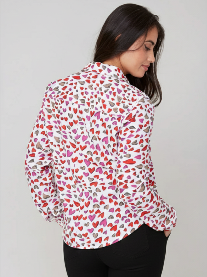 Multi Hearts Print Blouse
