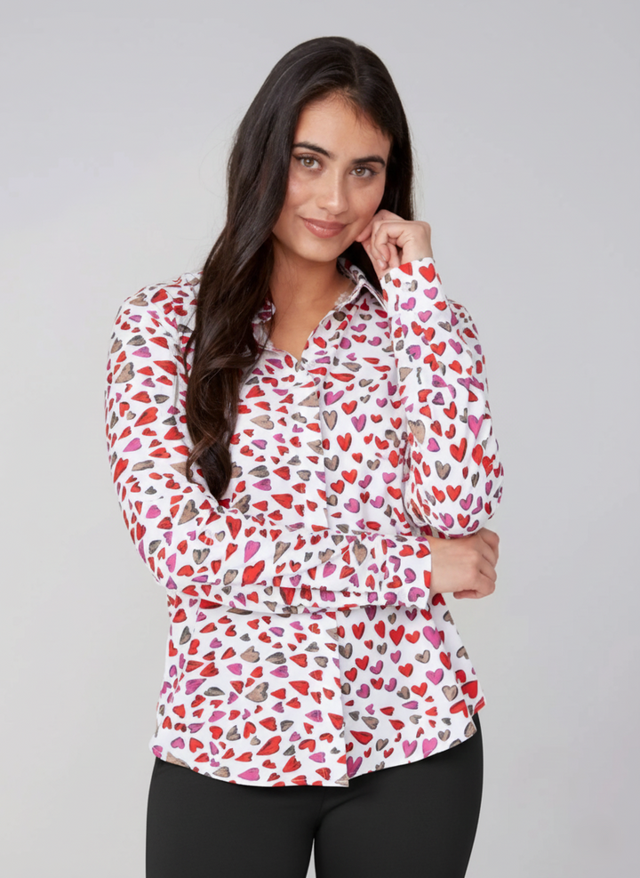 Multi Hearts Print Blouse