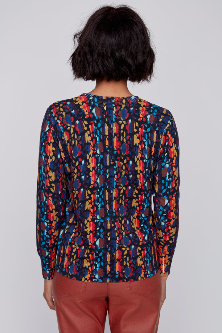 Multicolour Leaf and Stripe Print Sweater