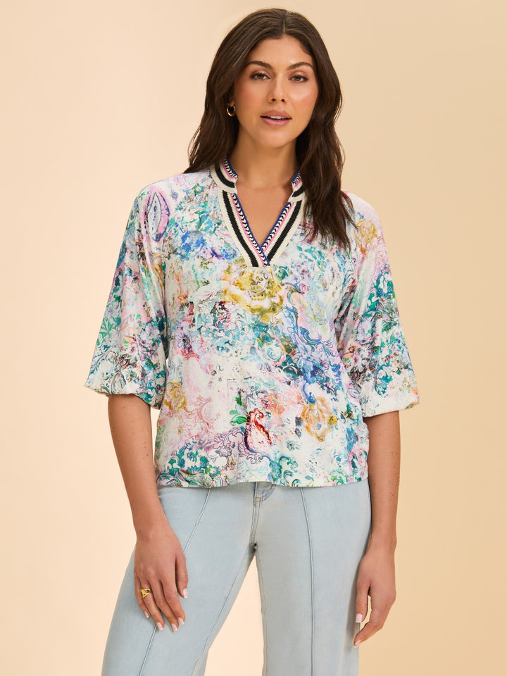 Narnia Paisley Print Split Neck Top