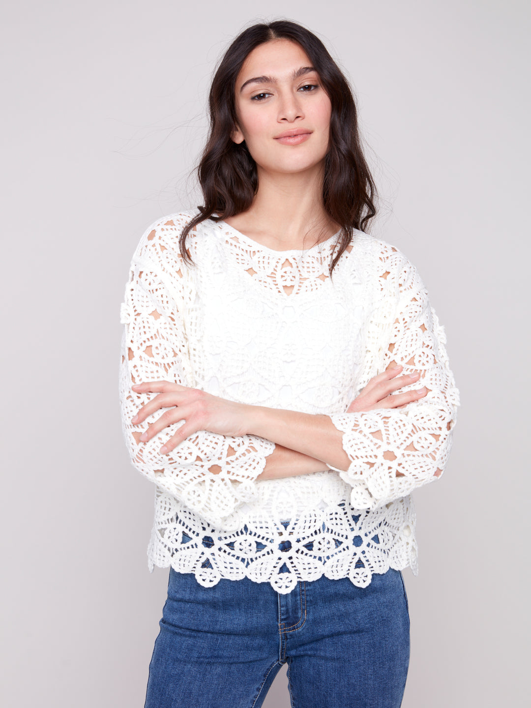 Natural Bell Sleeve Crochet Top