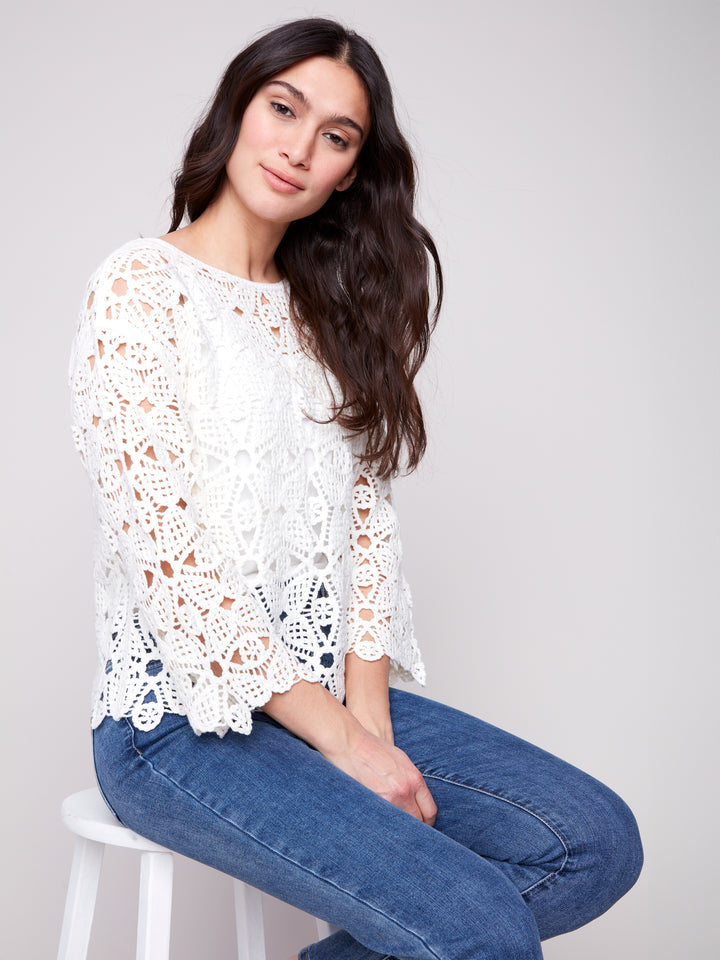 Natural Bell Sleeve Crochet Top